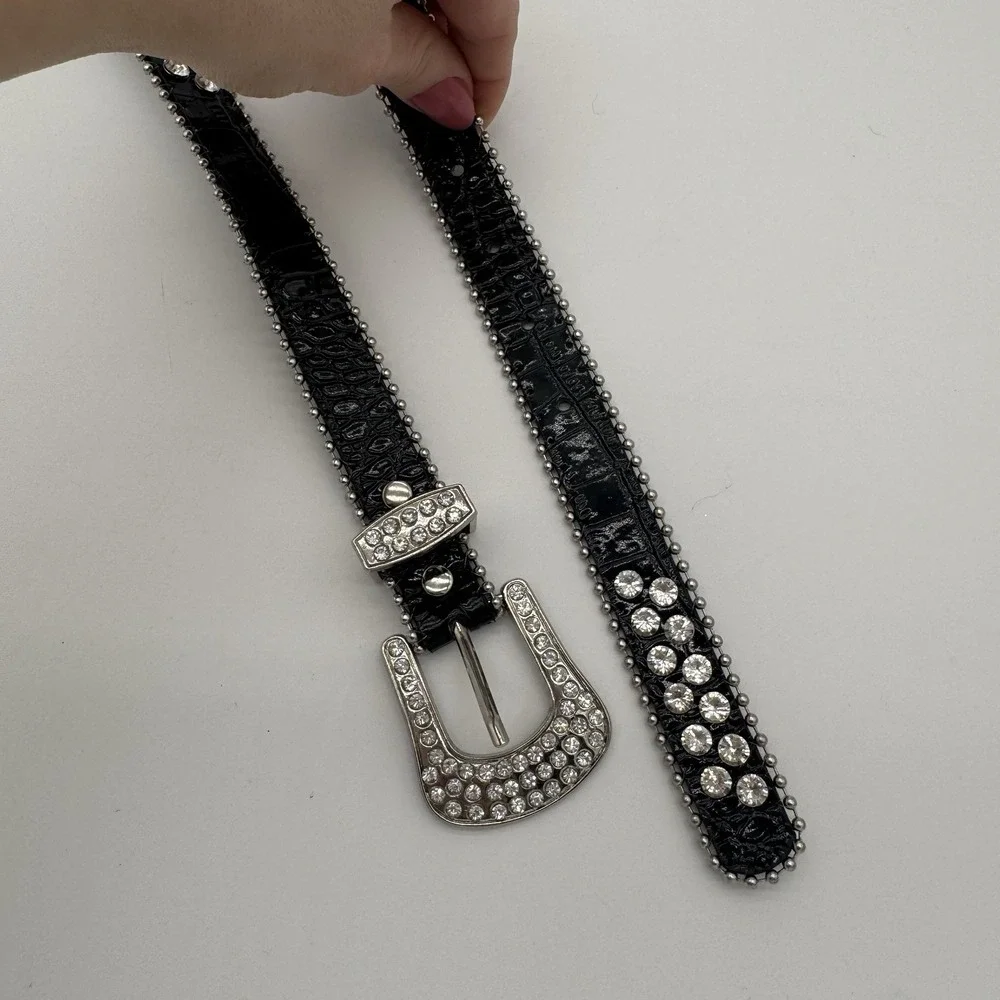 B.B. Simon Crystal Rhinestone‎ Studded Belt Women's Medium Western Bling Cowgirl